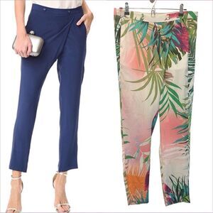 Michelle Mason Silk Tropical Print Pants